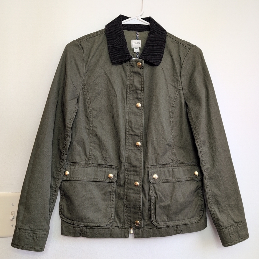 J.CREW AW011 Orchid Green Utility Corderoy Collar ButtonUp Zipper Jacket 2XS